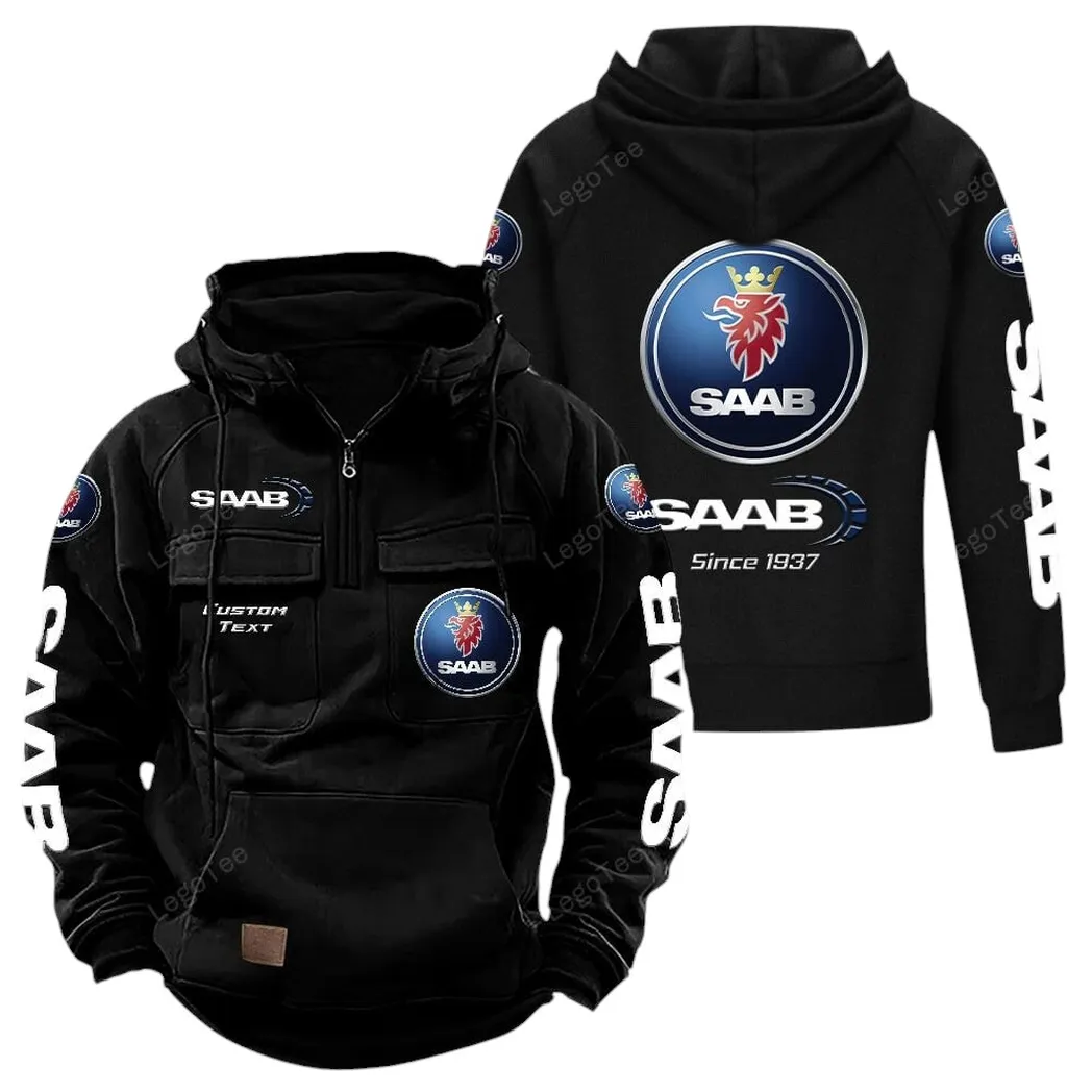 Saab Tactical Quarter Zip Hoodie, Gift For Saab Lovers, Gift For Him, Husband, Boyfriend - Black CAR96021425726-2