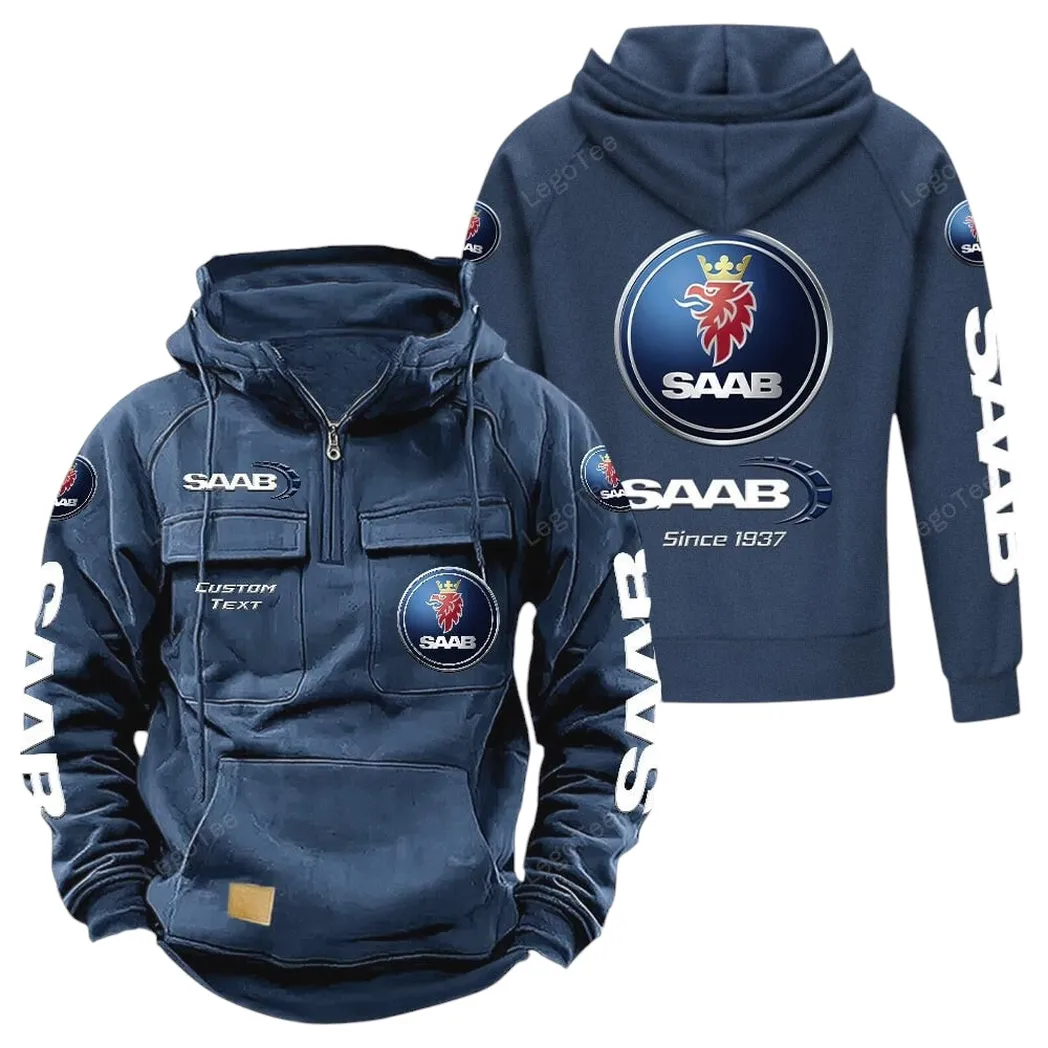 Saab Tactical Quarter Zip Hoodie, Gift For Saab Lovers, Gift For Him, Husband, Boyfriend - Dark Blue CAR96021425726-3
