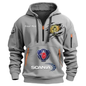 Scania Half Zip Hoodie CAR113021425836, Best Gift for Him, Husband, Boyfriend - Gray