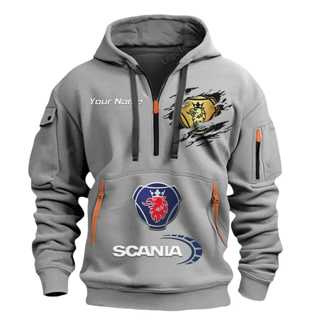 Scania Half Zip Hoodie CAR113021425836, Best Gift for Him, Husband, Boyfriend - Gray