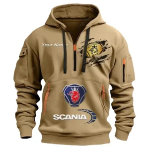 Scania Half Zip Hoodie CAR113021425836, Best Gift for Him, Husband, Boyfriend - Khaki
