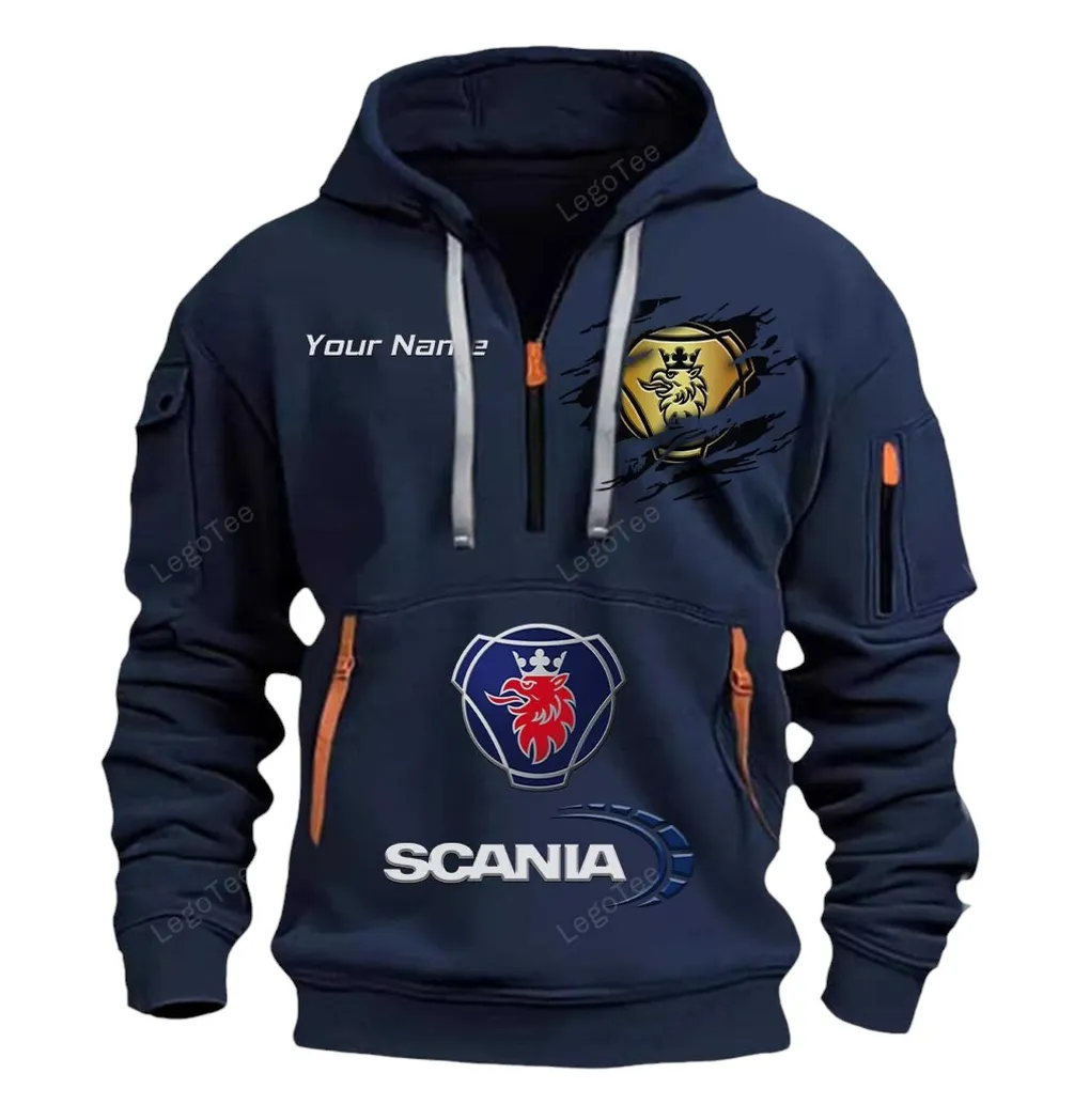 Scania Half Zip Hoodie CAR113021425836, Best Gift for Him, Husband, Boyfriend - Navy