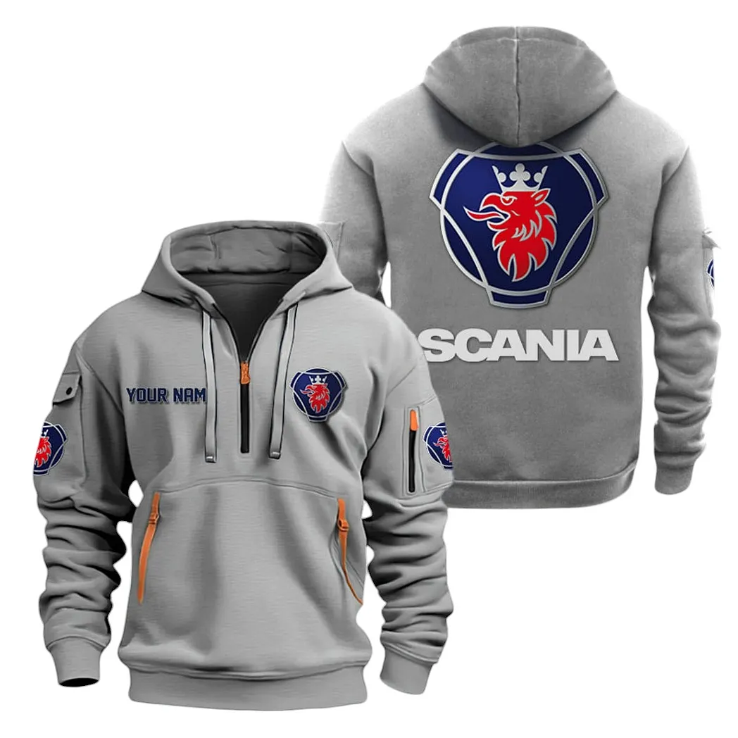 Scania Half Zip Hoodie For Men, Gift For Scania Lovers CAR20022125693 - Gray