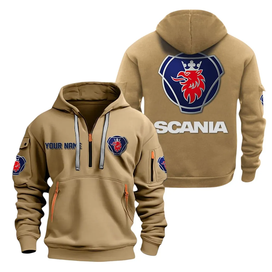 Scania Half Zip Hoodie For Men, Gift For Scania Lovers CAR20022125693 - Khaki