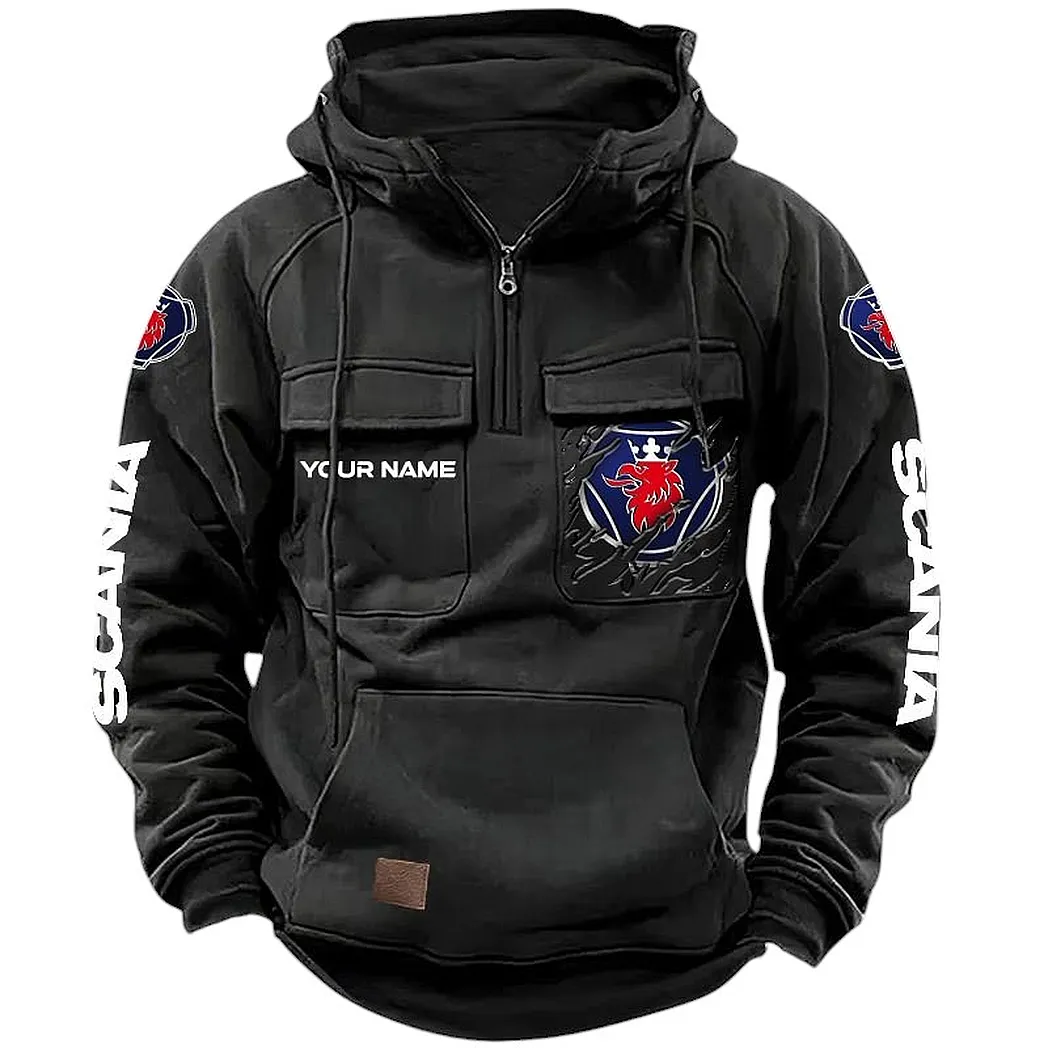 Scania Hoodie Tactical Quarter Zip, Gift For Scania Lovers CAR164022425174 - Black