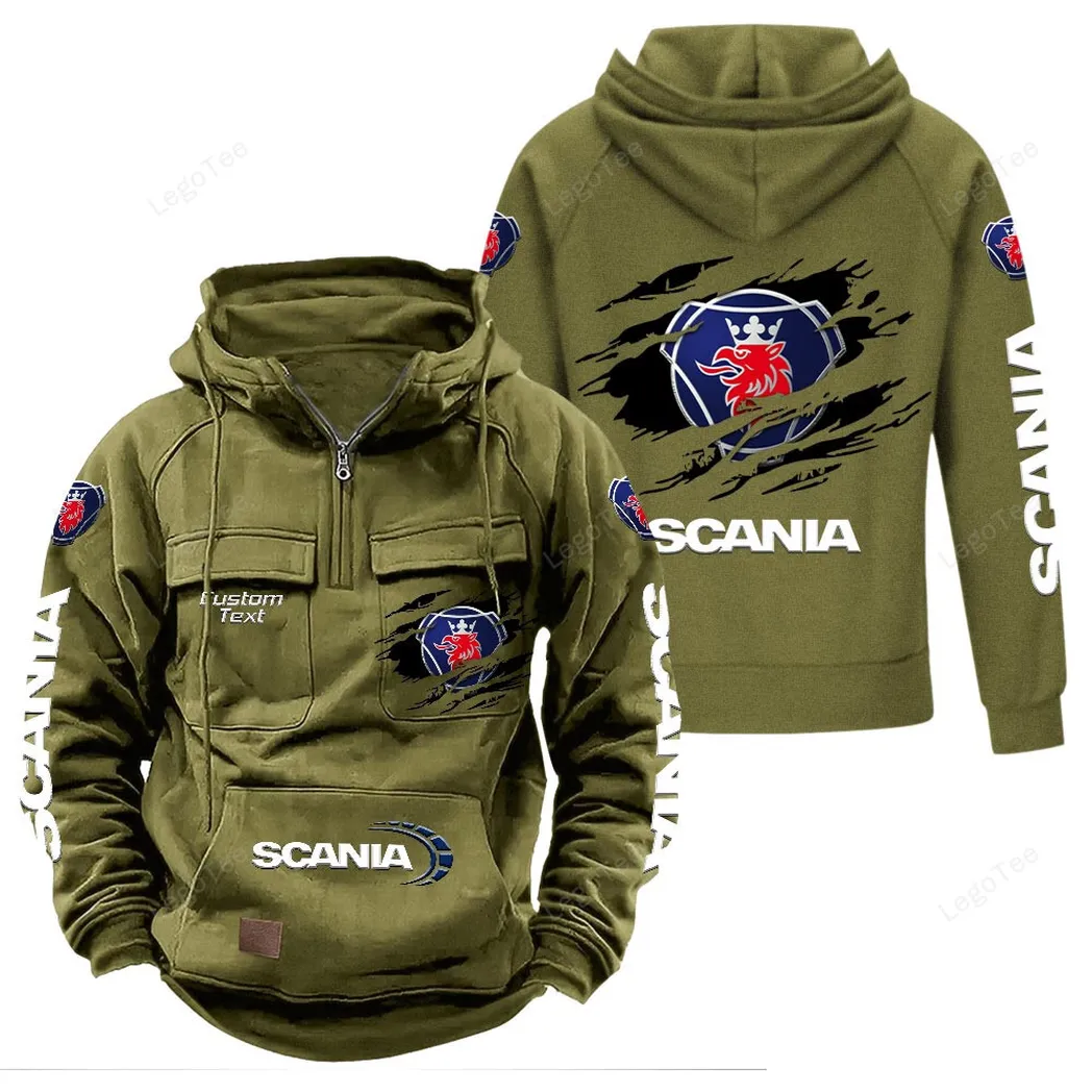 Scania Tactical Quarter Zip Hoodie, Gift For Scania Lovers, Gift For Him, Husband, Boyfriend - Army Green CAR122021425029-1