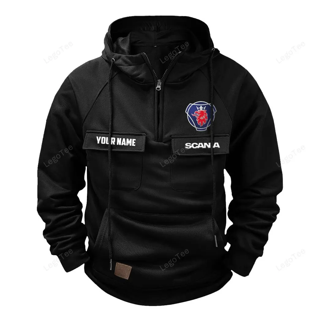 Scania Tactical Quarter Zip Hoodie, Gift For Scania Lovers, Gift For Him, Husband, Boyfriend - Black CAR109021425355-2