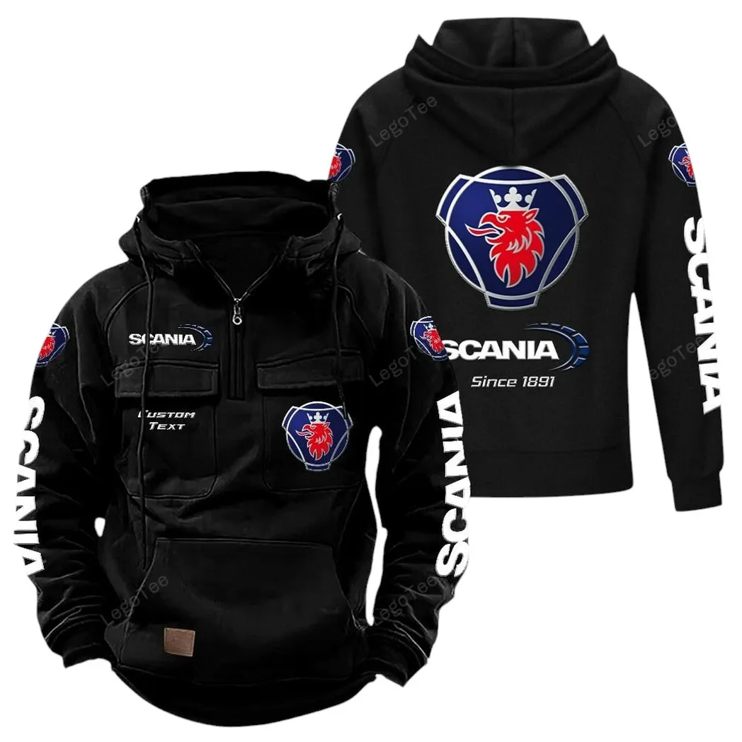 Scania Tactical Quarter Zip Hoodie, Gift For Scania Lovers, Gift For Him, Husband, Boyfriend - Black CAR96021425734-2
