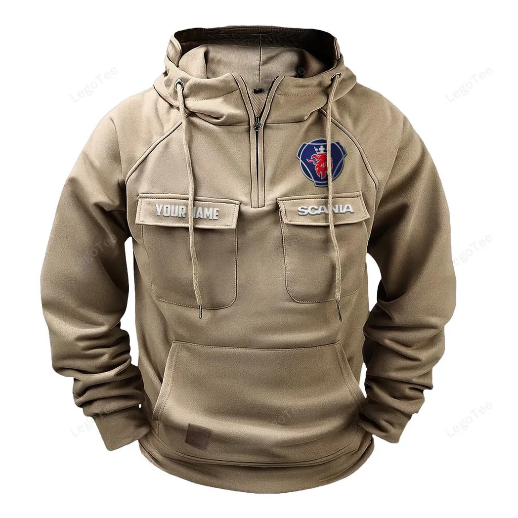 Scania Tactical Quarter Zip Hoodie, Gift For Scania Lovers, Gift For Him, Husband, Boyfriend - Khaki CAR109021425355-4