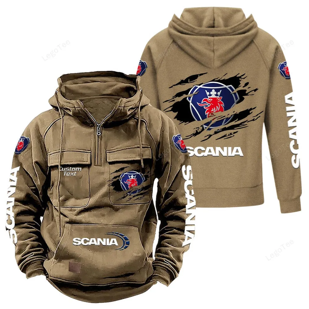 Scania Tactical Quarter Zip Hoodie, Gift For Scania Lovers, Gift For Him, Husband, Boyfriend - Khaki CAR122021425029-4