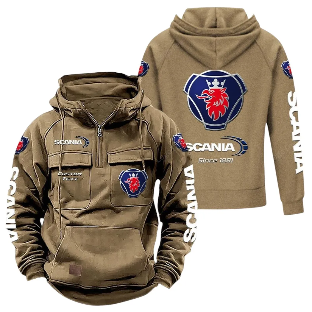 Scania Tactical Quarter Zip Hoodie, Gift For Scania Lovers, Gift For Him, Husband, Boyfriend - Khaki CAR96021425734-4