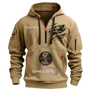 Shelby American Half Zip Hoodie CAR113021425842, Best Gift for Him, Husband, Boyfriend - Khaki