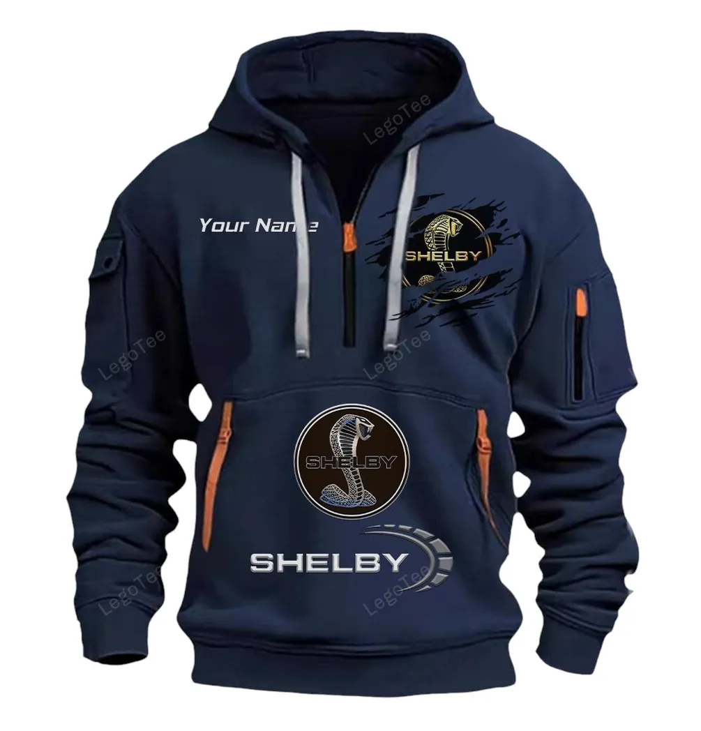 Shelby American Half Zip Hoodie CAR113021425842, Best Gift for Him, Husband, Boyfriend - Navy