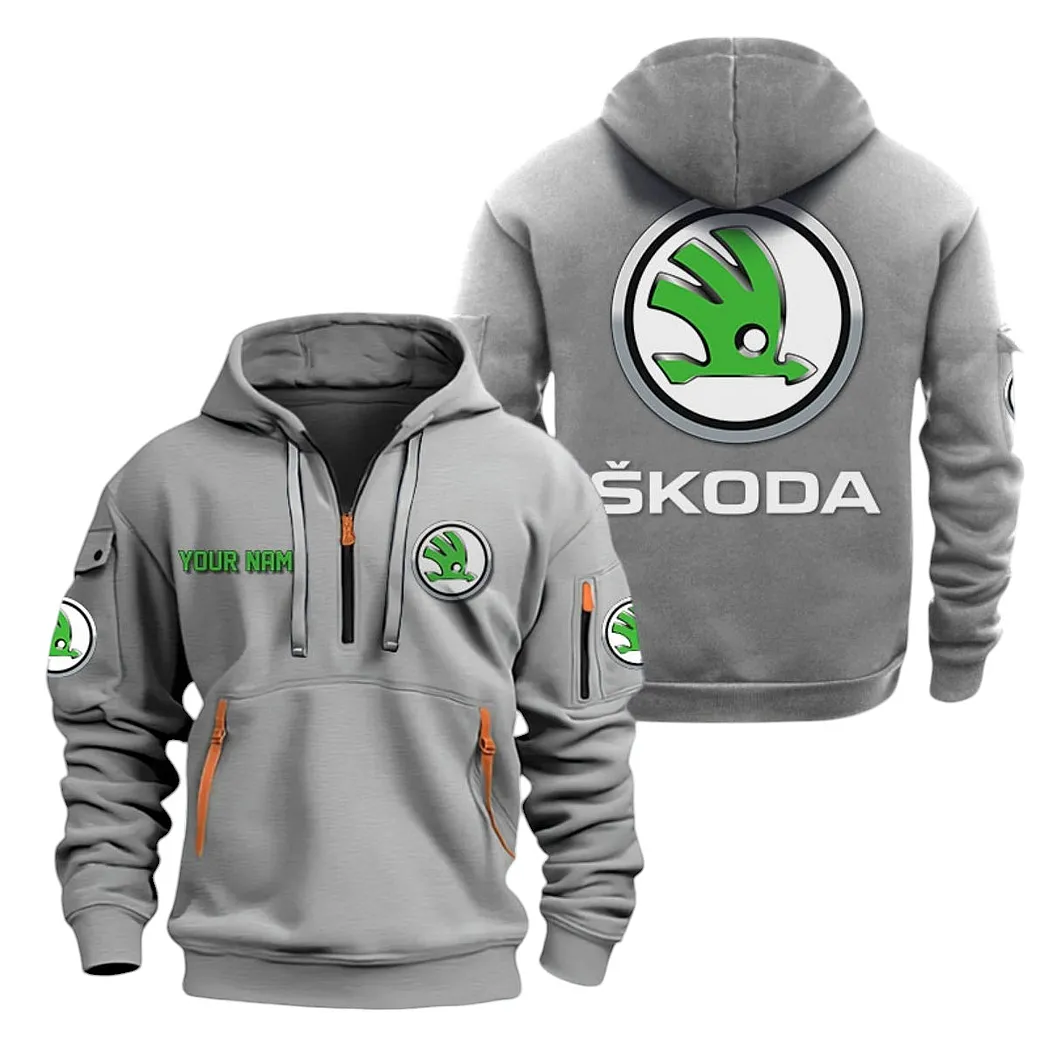 Skoda Auto Half Zip Hoodie For Men, Gift For Skoda Auto Lovers CAR20022125744 - Gray