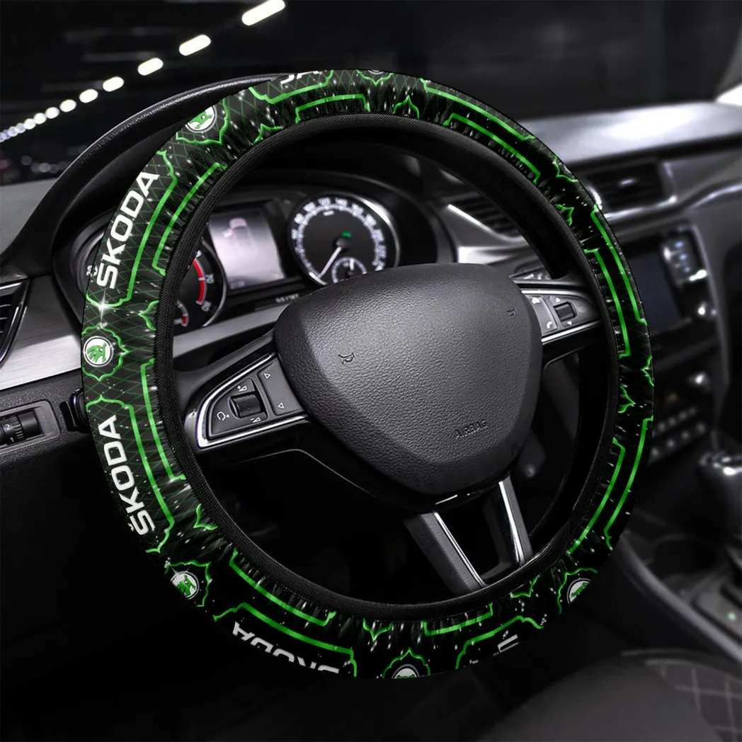 Skoda Auto Steering Wheel Cover, Personalized Gifts For Him, Boyfriend, Husband - Green CAR55021425263