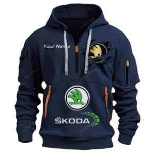 Skoda Half Zip Hoodie CAR113021425827, Best Gift for Him, Husband, Boyfriend - Navy