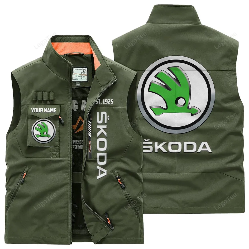Skoda Outdoor Sleeveless Vest, Gift For Skoda Lovers, Gift For Him, Husband, Boyfriend - Army Green CAR132021325954-1