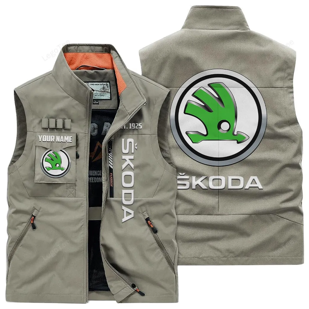 Skoda Outdoor Sleeveless Vest, Gift For Skoda Lovers, Gift For Him, Husband, Boyfriend - Khaki CAR132021325954-4
