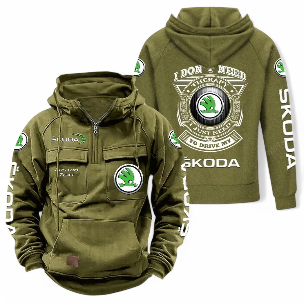 Skoda Tactical Quarter Zip Hoodie CAR106021525079, Gifts For Men, Him, Husband, Boyfriend - Army Green