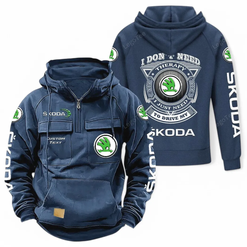 Skoda Tactical Quarter Zip Hoodie CAR106021525079, Gifts For Men, Him, Husband, Boyfriend - Dark Blue