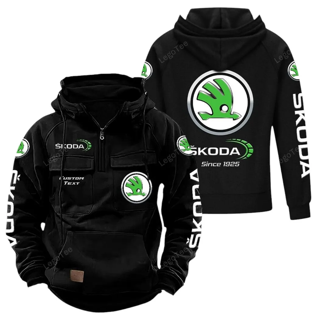 Skoda Tactical Quarter Zip Hoodie, Gift For Skoda Lovers, Gift For Him, Husband, Boyfriend - Black CAR96021425739-2