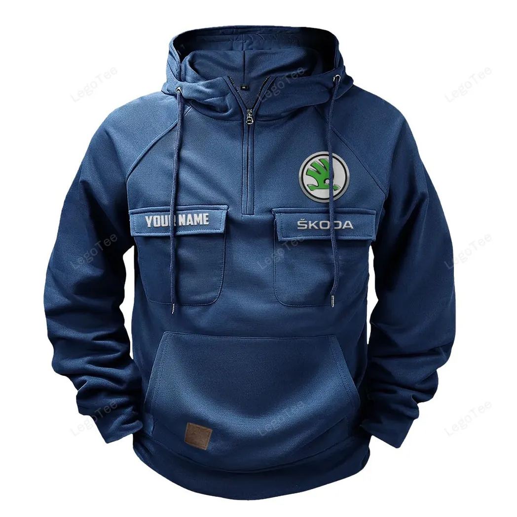 Skoda Tactical Quarter Zip Hoodie, Gift For Skoda Lovers, Gift For Him, Husband, Boyfriend - Dark Blue CAR109021425368-3