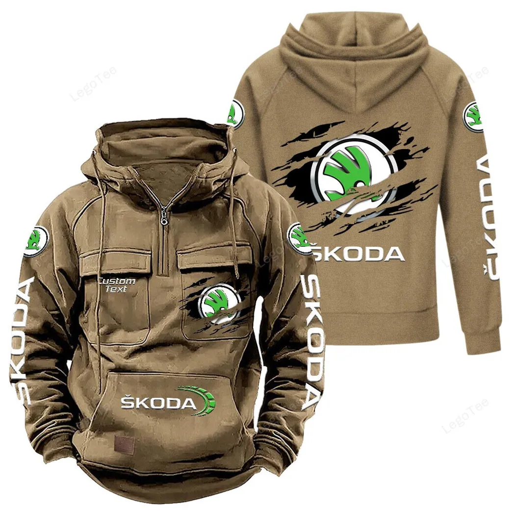 Skoda Tactical Quarter Zip Hoodie, Gift For Skoda Lovers, Gift For Him, Husband, Boyfriend - Khaki CAR122021425031-4