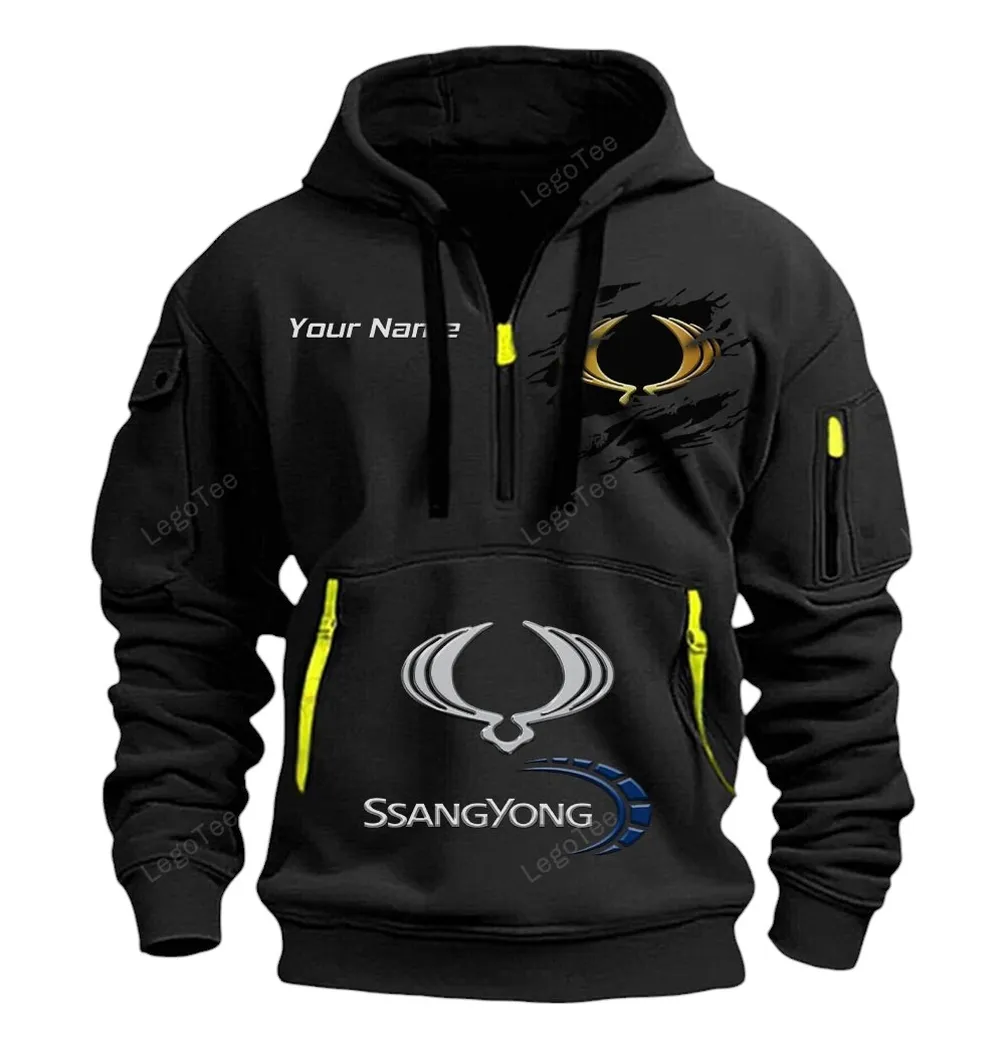 SsangYong Motor Half Zip Hoodie CAR113021425818, Best Gift for Him, Husband, Boyfriend - Black