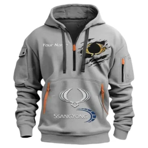 SsangYong Motor Half Zip Hoodie CAR113021425818, Best Gift for Him, Husband, Boyfriend - Gray