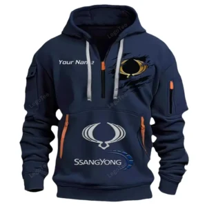 SsangYong Motor Half Zip Hoodie CAR113021425818, Best Gift for Him, Husband, Boyfriend - Navy
