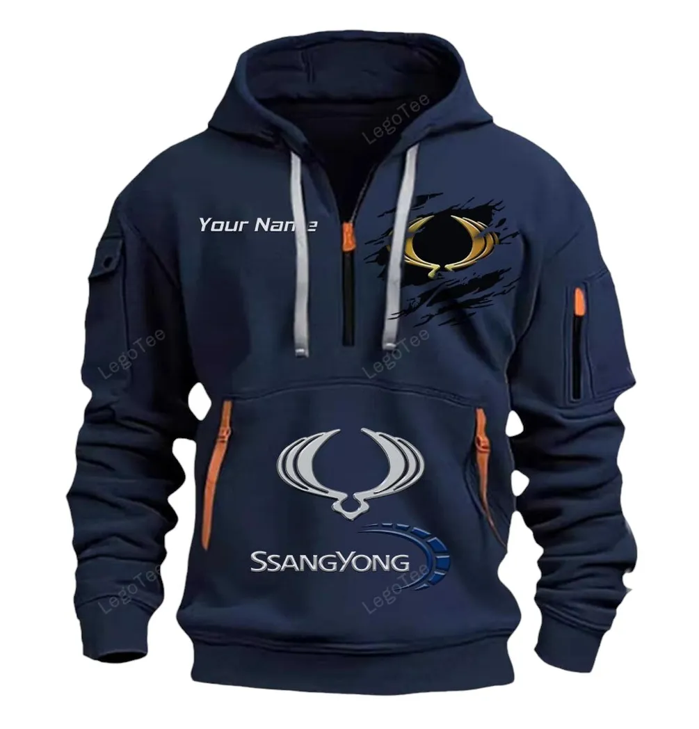 SsangYong Motor Half Zip Hoodie CAR113021425818, Best Gift for Him, Husband, Boyfriend - Navy