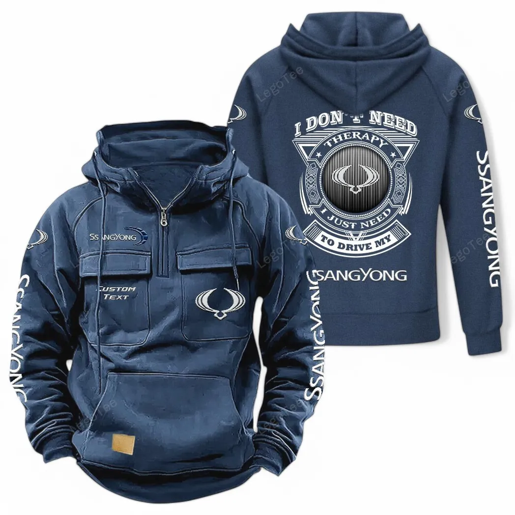 SsangYong Motor Tactical Quarter Zip Hoodie CAR106021525074, Gifts For Men, Him, Husband, Boyfriend - Dark Blue