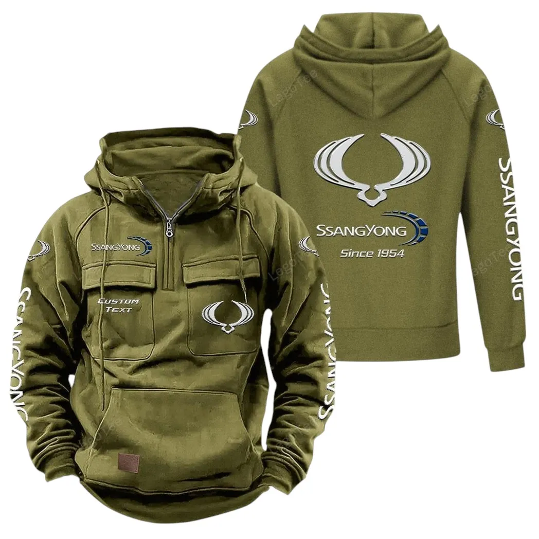 SsangYong Motor Tactical Quarter Zip Hoodie, Gift For SsangYong Motor Lovers, Gift For Him, Husband, Boyfriend - Army Green CAR96021425728-1