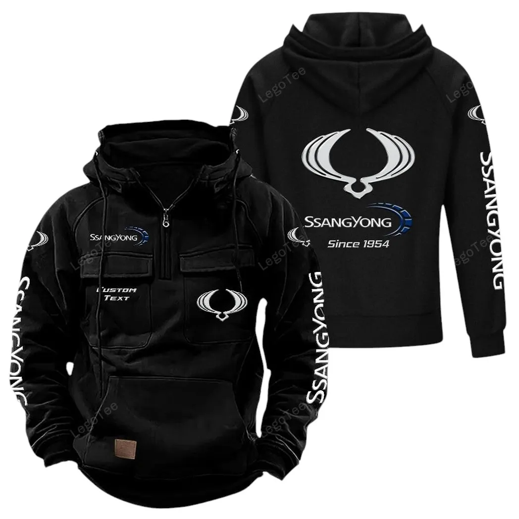 SsangYong Motor Tactical Quarter Zip Hoodie, Gift For SsangYong Motor Lovers, Gift For Him, Husband, Boyfriend - Black CAR96021425728-2