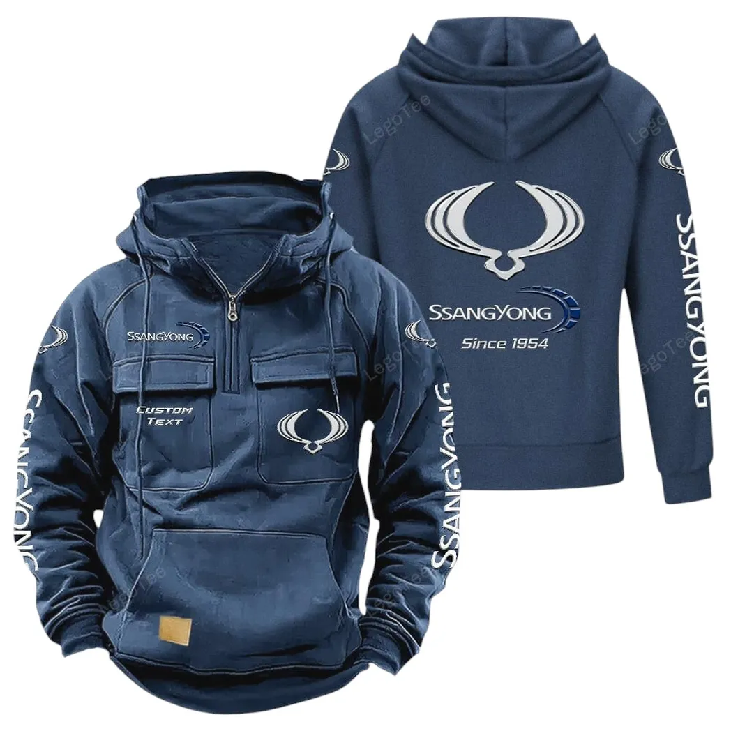 SsangYong Motor Tactical Quarter Zip Hoodie, Gift For SsangYong Motor Lovers, Gift For Him, Husband, Boyfriend - Dark Blue CAR96021425728-3