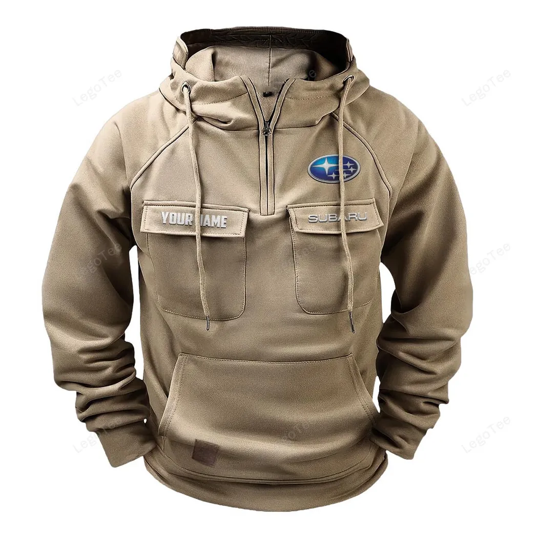 Subaru Tactical Quarter Zip Hoodie, Gift For Subaru Lovers, Gift For Him, Husband, Boyfriend - Khaki CAR109021425370-4