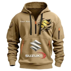 Suzuki Half Zip Hoodie CAR113021425840, Best Gift for Him, Husband, Boyfriend - Khaki