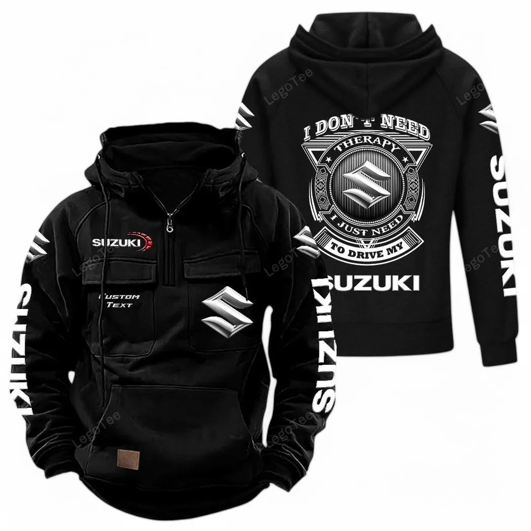 Suzuki Tactical Quarter Zip Hoodie CAR106021525025, Gifts For Men, Him, Husband, Boyfriend - Black