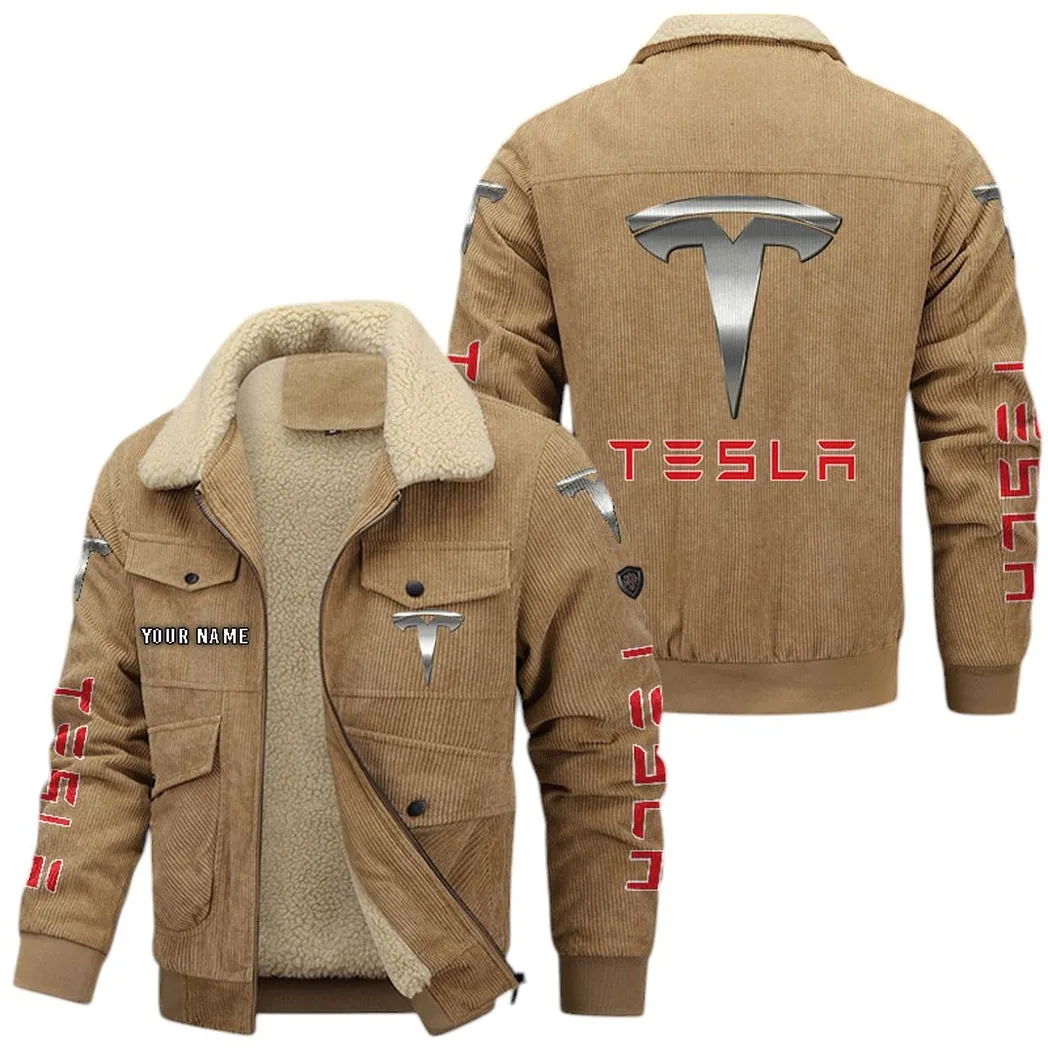 Tesla Corduroy Jacket For Men, Gift For Tesla Lovers CAR42022225576 - Khaki