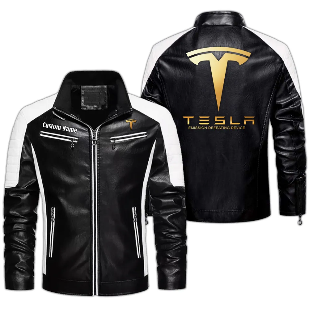 Tesla Motors Men's PU Leather Jacket  CAR0401022303, CAR All Over Print Men's PU Leather Jacket - Black
