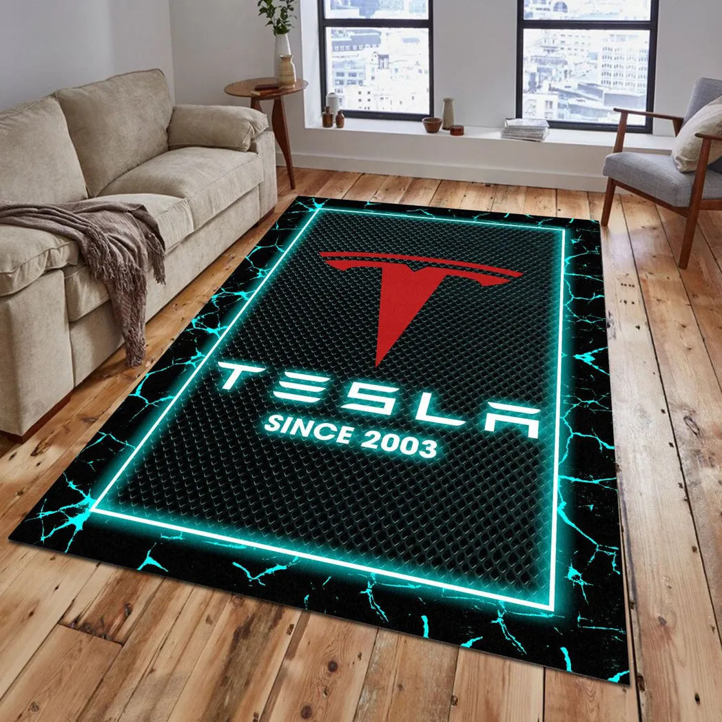 Tesla Rug, Gift For Tesla Lovers, Gift For Him, Husband, Boyfriend CAR5202192578 - Cyan
