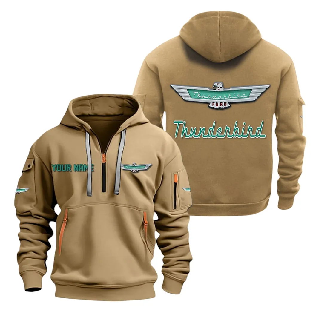Thunderbird Half Zip Hoodie For Men, Gift For Thunderbird Lovers CAR20022125751 - Khaki