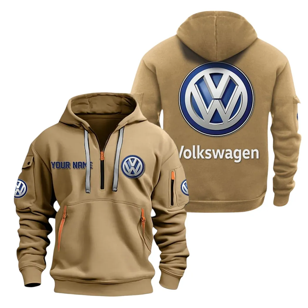 Volkswagen Half Zip Hoodie For Men, Gift For Volkswagen Lovers CAR20022125678 - Khaki