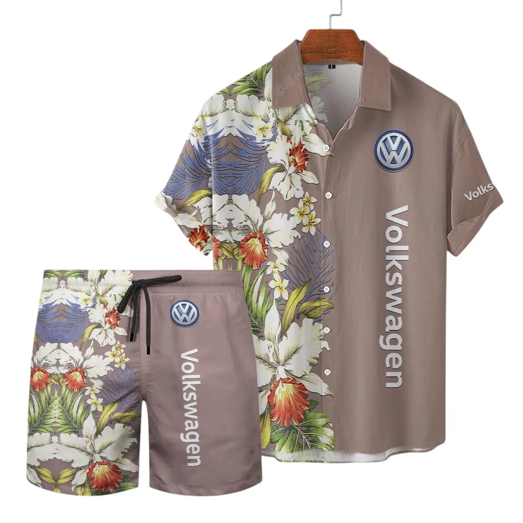 Volkswagen Hawaiian Shirt Set, Gift For Volkswagen Lovers, Gift For Him, Husband, Boyfriend CAR12303042509 - Brown