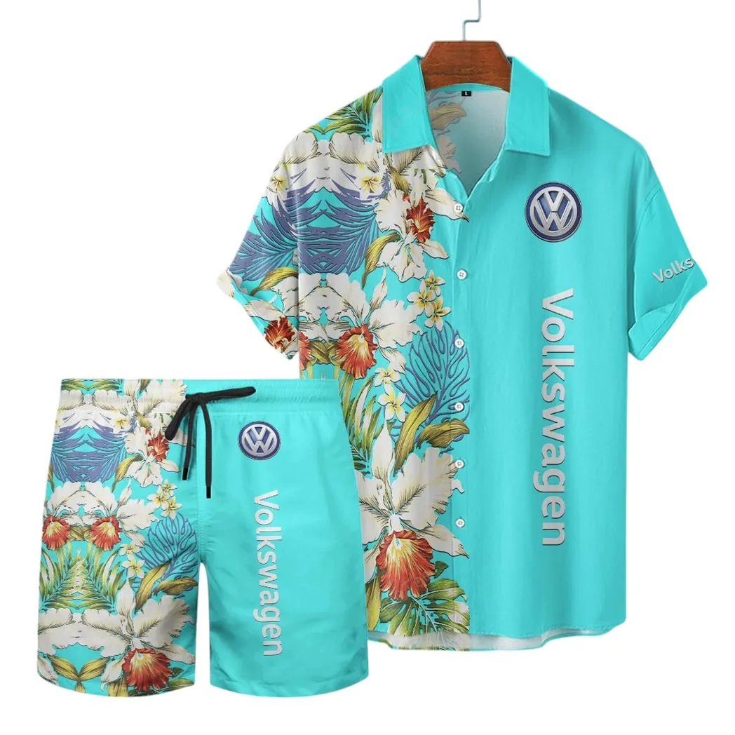 Volkswagen Hawaiian Shirt Set, Gift For Volkswagen Lovers, Gift For Him, Husband, Boyfriend CAR12303042509 - Cyan