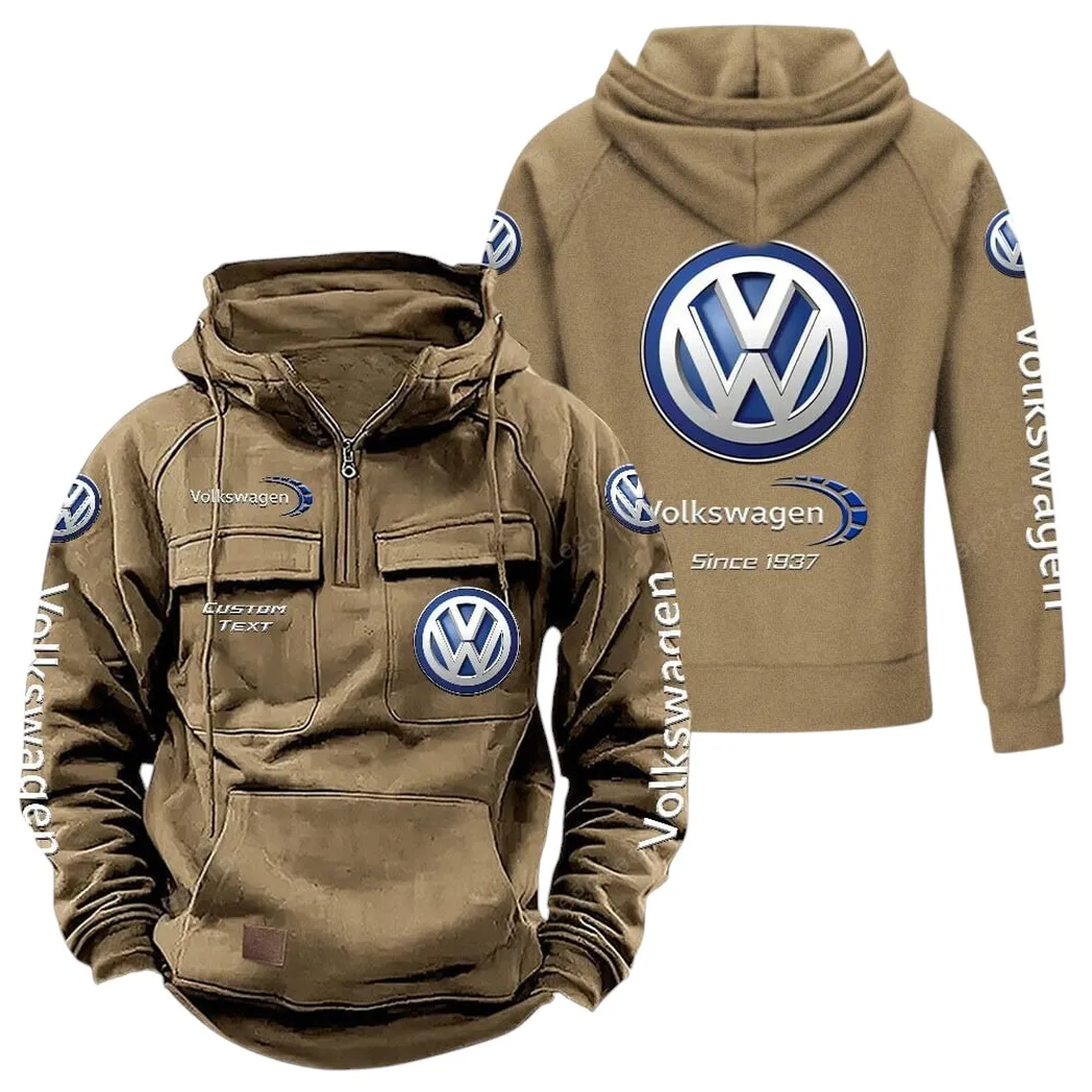 Volkswagen Tactical Quarter Zip Hoodie, Gift For Volkswagen Lovers, Gift For Him, Husband, Boyfriend - Khaki CAR96021425666-4