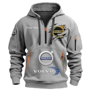 Volvo Half Zip Hoodie CAR113021425783, Best Gift for Him, Husband, Boyfriend - Gray