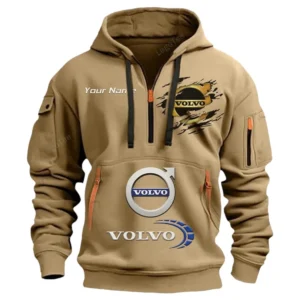 Volvo Half Zip Hoodie CAR113021425783, Best Gift for Him, Husband, Boyfriend - Khaki