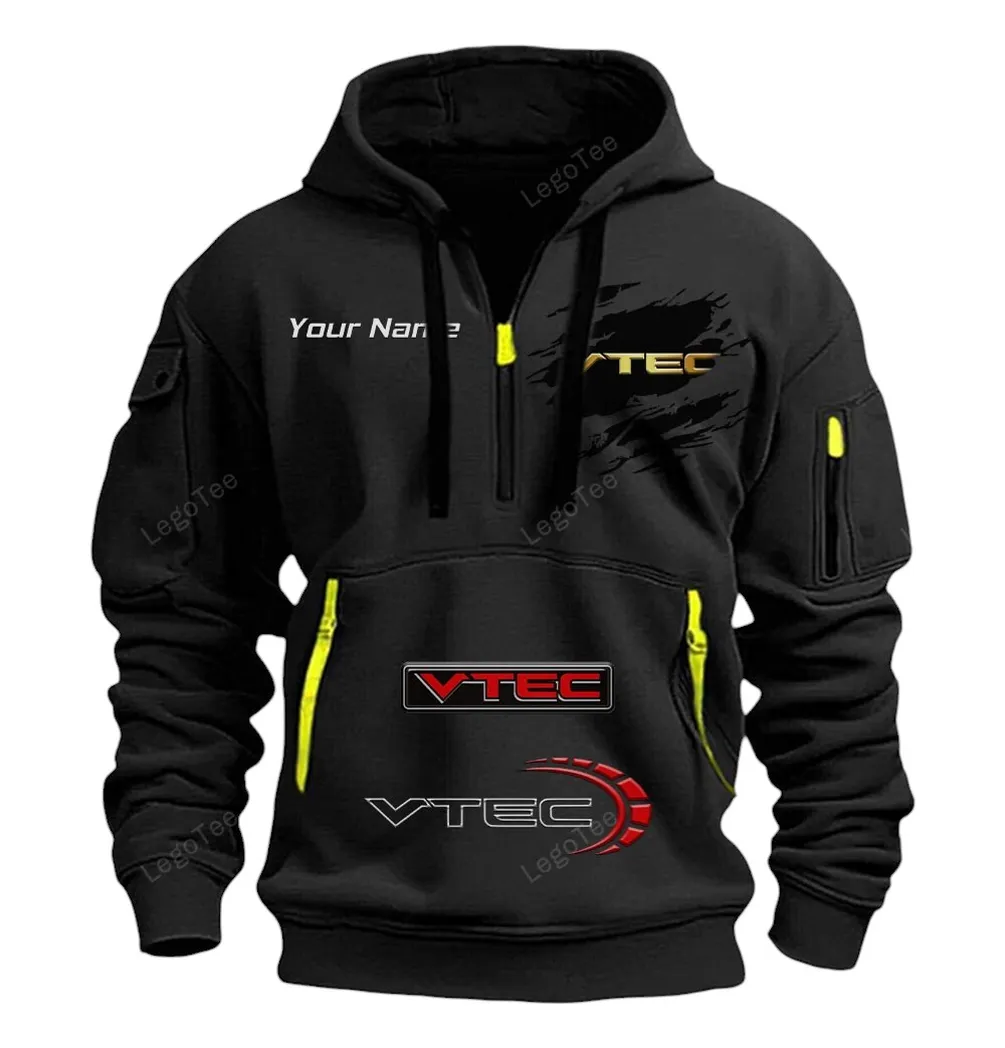 VTEC Honda Half Zip Hoodie CAR113021425820, Best Gift for Him, Husband, Boyfriend - Black