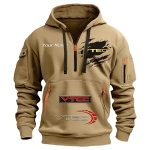 VTEC Honda Half Zip Hoodie CAR113021425820, Best Gift for Him, Husband, Boyfriend - Khaki